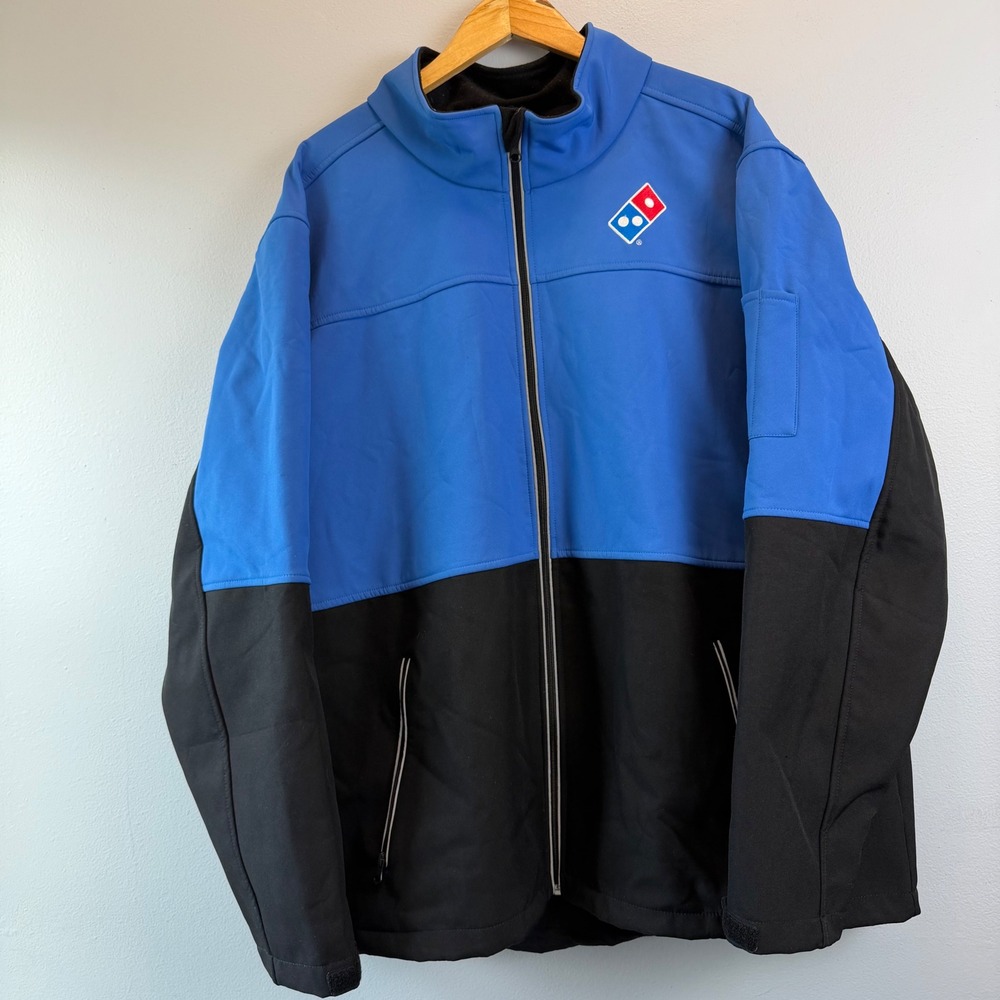 Dominos Gear Softshell Jacket 2XL Blue Black Water Resistant Full Zip Windproof